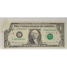 UNITED STATES OF AMERICA 1988 . ONE 1 DOLLAR BANKNOTE . ERROR . BUTTERFLY FOLD